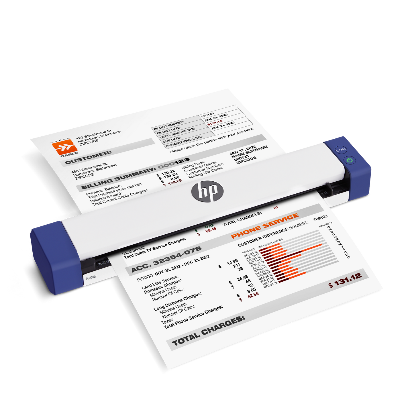 PS100: HP Portable Document Scanner for Single-Sided Scanning
