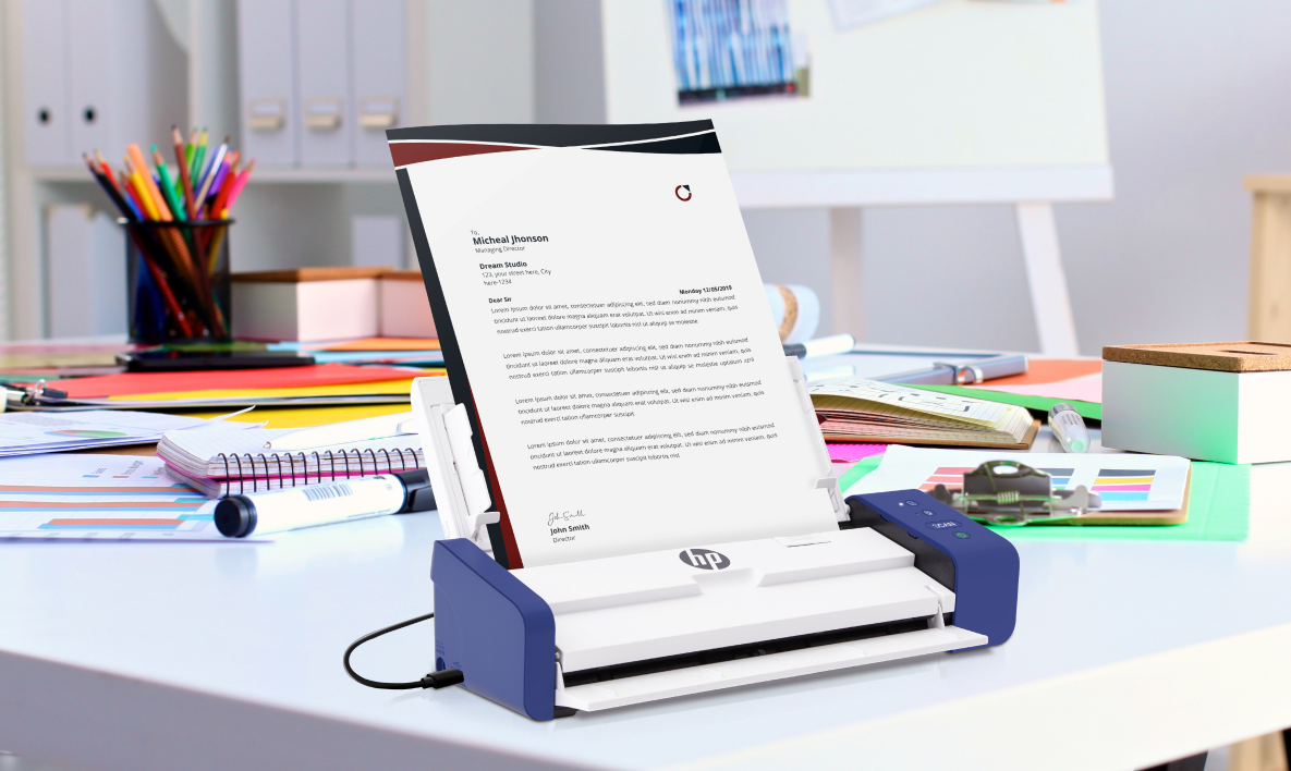 HP PS200W Wireless Compact Desktop Document Scanner for Double-Sided Scanning