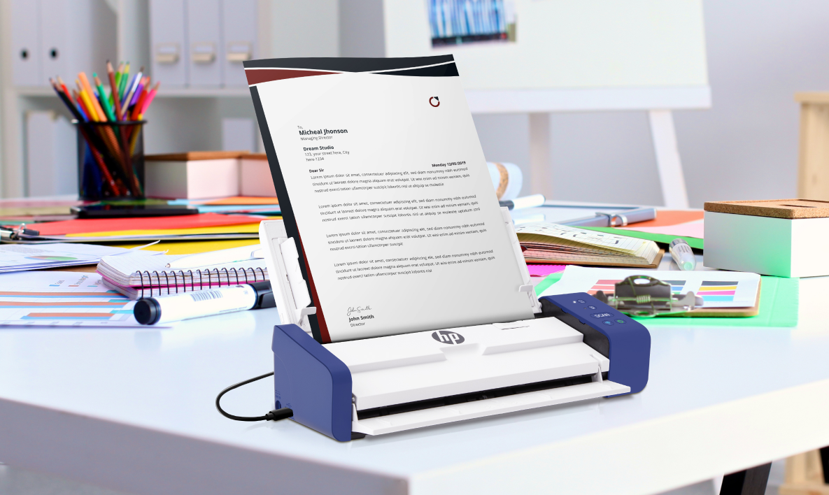 HP PS200W Wireless Compact Desktop Document Scanner for Double-Sided Scanning