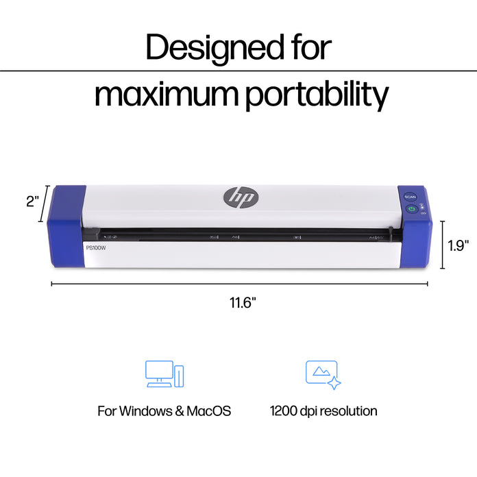 PS100W: HP Wireless Portable Document Scanner for Single-Sided Scanning